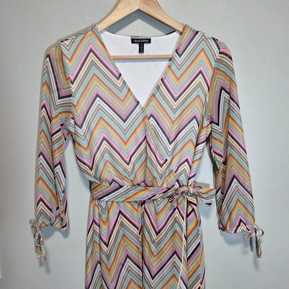 Allison Brittney Sheer Wrap Midi‎ Dress Flowy Retro Boho Festival Womens S